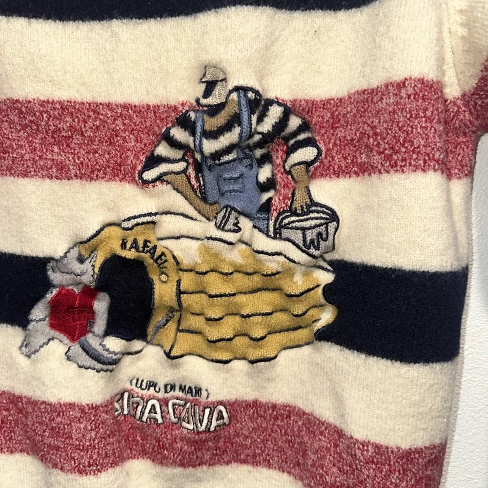Lupo Di Mare Sina Cova Vtg Knit Sweater Color block Embroidered Size S‎